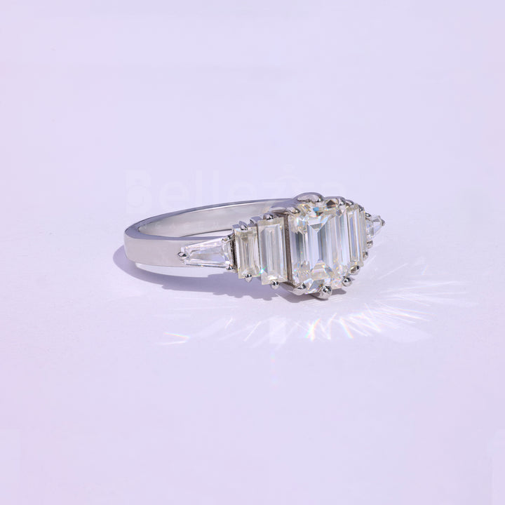 1.0CT Emerald Cut Cluster Moissanite Engagement Ring - Ready to ship