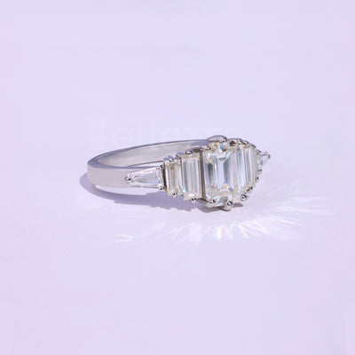 1.0CT Emerald Cut Cluster Moissanite Engagement Ring - Ready to ship