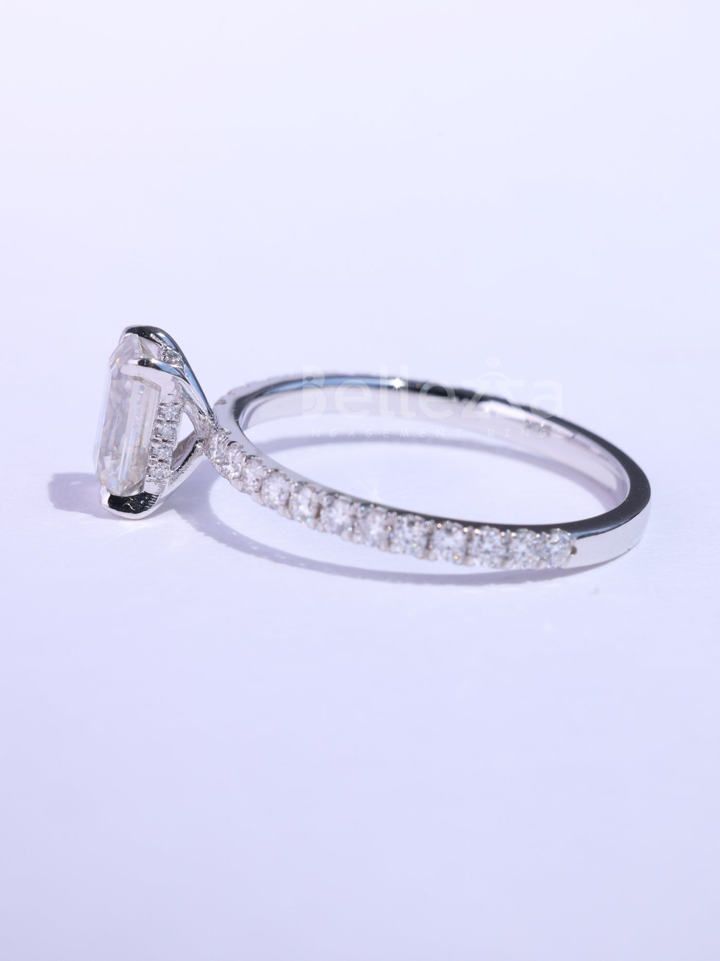 1.0CT Emerald Cut Pave Setting Moissanite Engagement Ring
