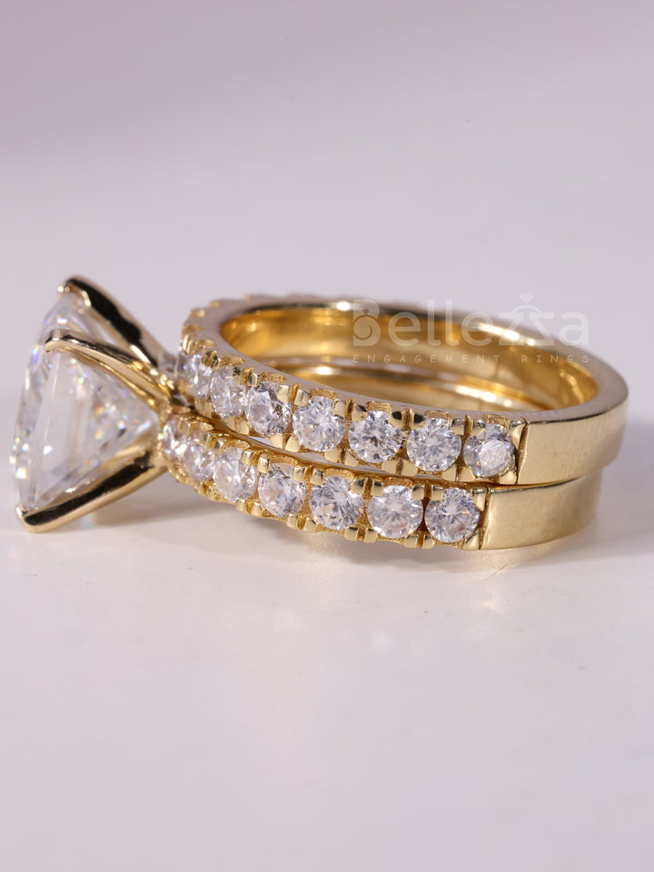 1.0CT Princess Cut Diamond Pave Set Moissanite Bridal Ring Set