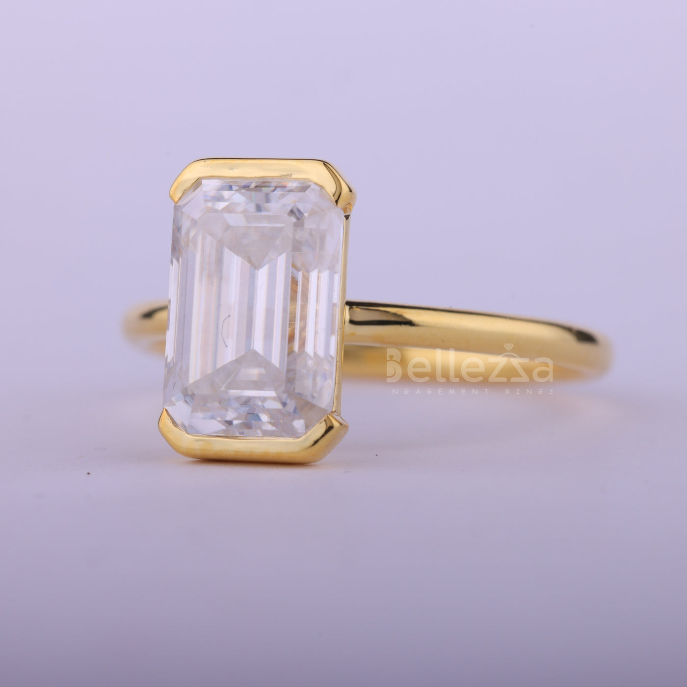 1.50CT Emerald Cut Half Bezel Set Solitaire Engagement Ring