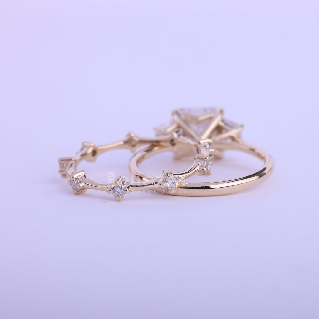 1.0CT Asscher Cut Three Stone Moissanite Bridal Ring Set