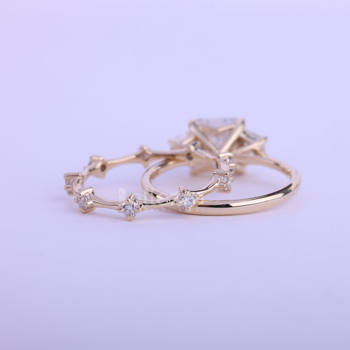 1.0CT Asscher Cut Three Stone Moissanite Bridal Ring Set