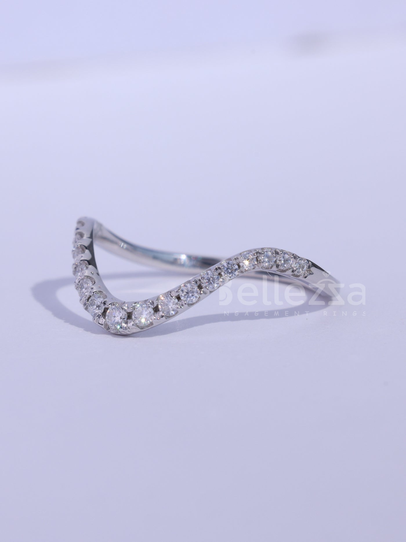 Round Cut Half Eternity Curved Moissanite Wedding Band