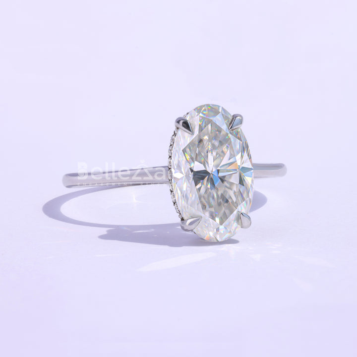 3.25CT Oval Cut Hidden Halo Engagemetn Ring - Ready To Ship