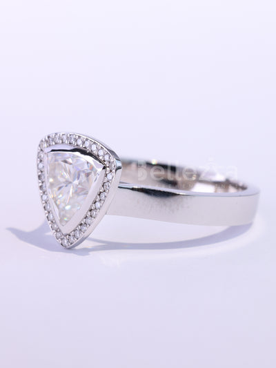 1.0CT Triangle Cut Halo Set Moissanite Engagement Ring