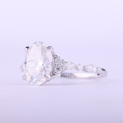 1.50CT Oval Cut Cluster Diamond Moissanite Engagement Ring