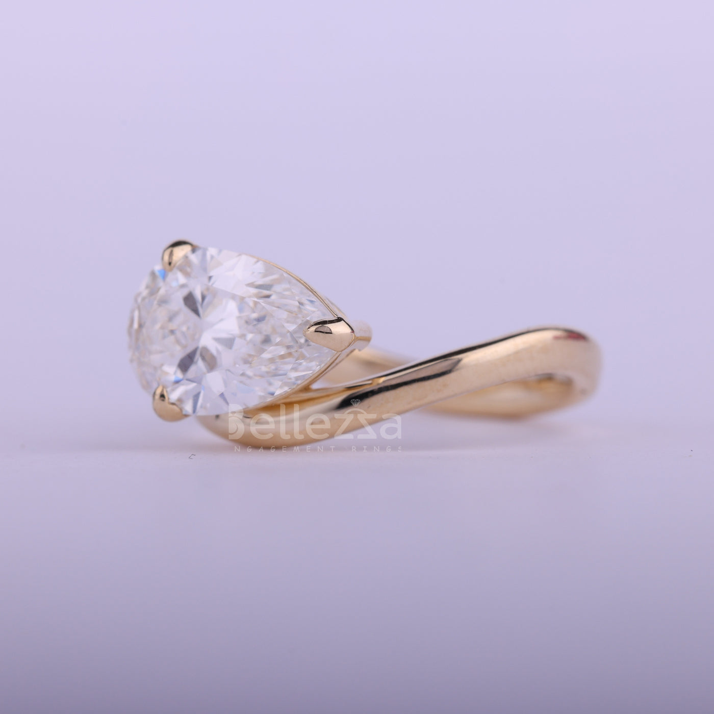 1.50CT East-West Pear Cut Curved Solitaire Engagement Ring