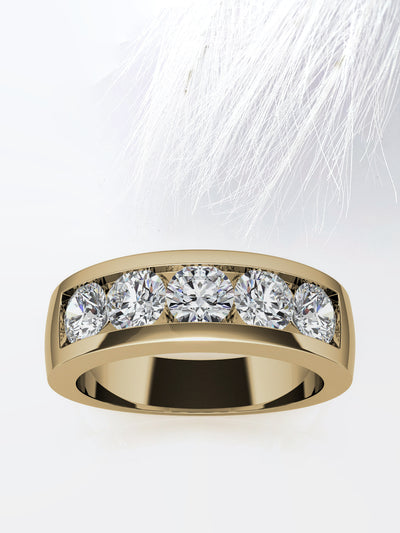 Round Cut Five Stone With Channel Row Moissanite Men's Diamond Wedding Band