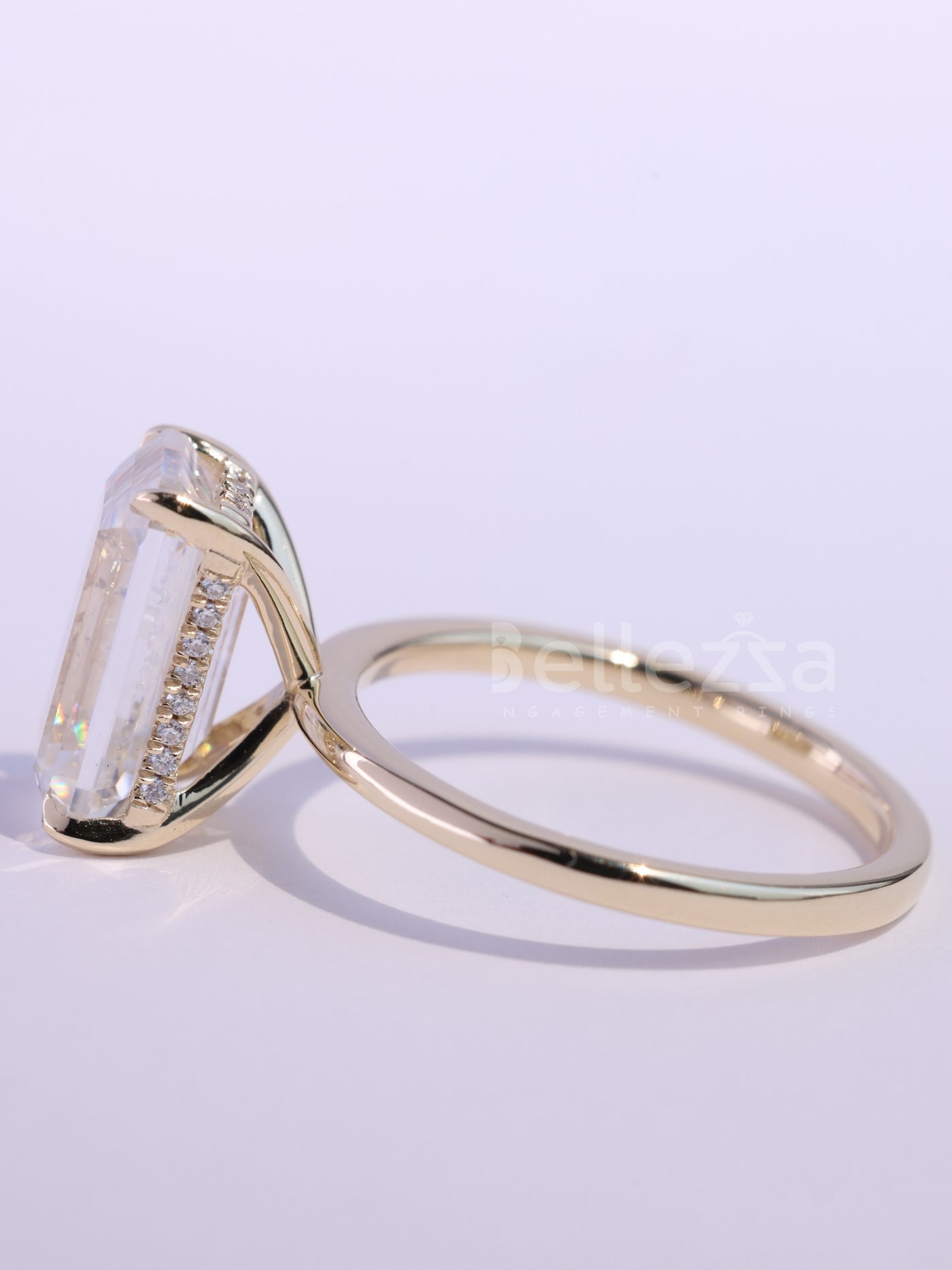 1.50CT Elongated Emerald Cut Hidden Halo Engagement Ring