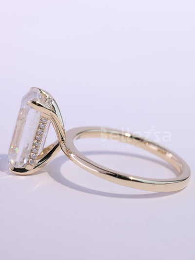 1.50CT Elongated Emerald Cut Hidden Halo Engagement Ring
