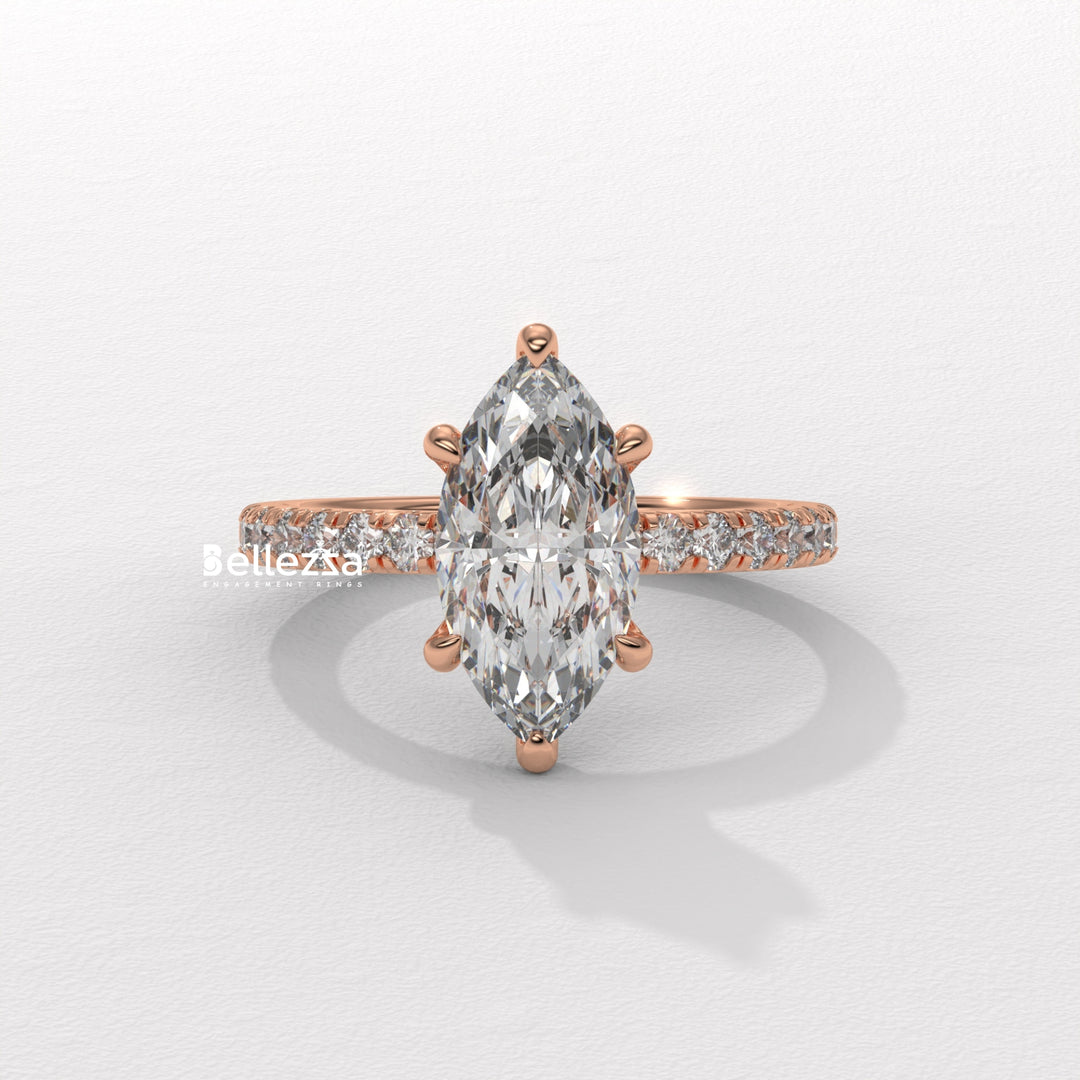 2.50-3.50CT Marquise Cut CVD Diamond Pave Setting Engagement Ring