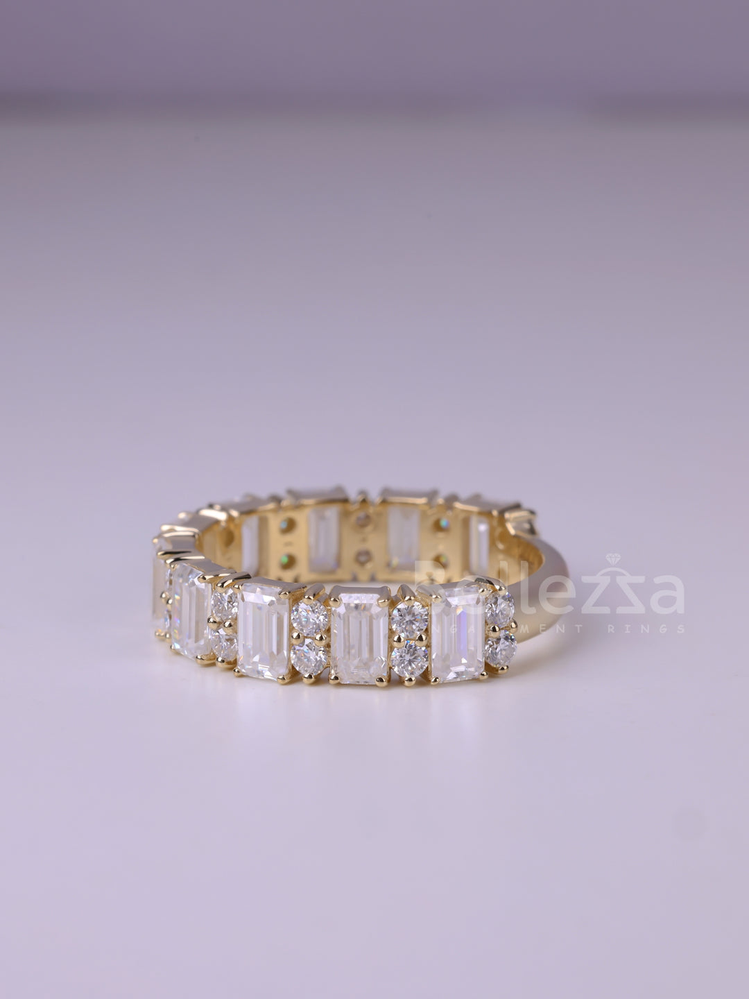 1.50TCW Emerald & Round Diamond Wedding Band