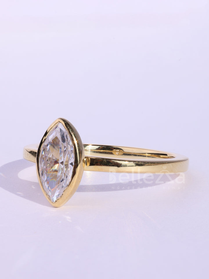 1.0CT Marquise Cut Bezel Setting Moissanite Engagement Ring