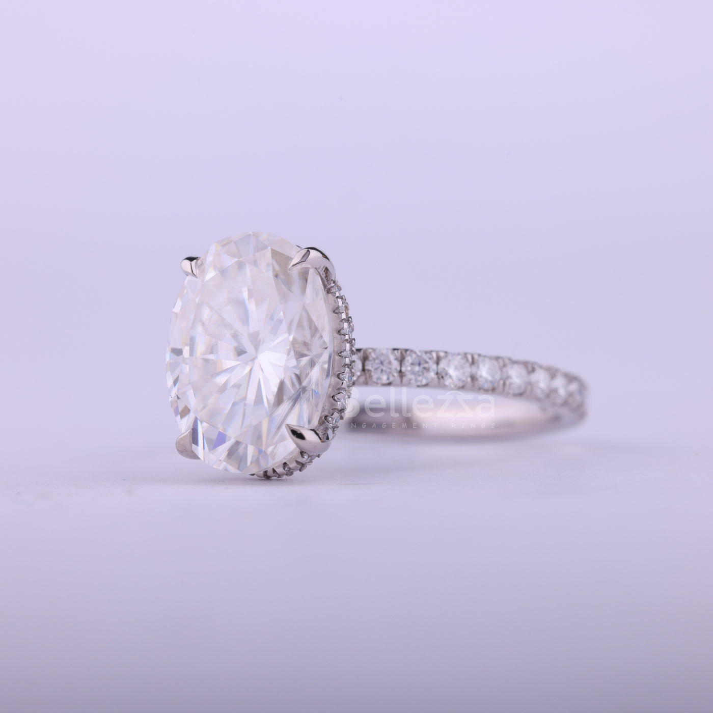 2.0CT Oval Cut Hidden Halo Moissanite Engagement Ring