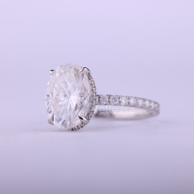 2.0CT Oval Cut Hidden Halo Moissanite Engagement Ring