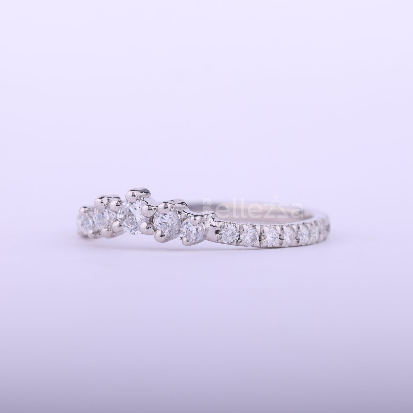 Round Cut Curved Moissanite Wedding Band For Her