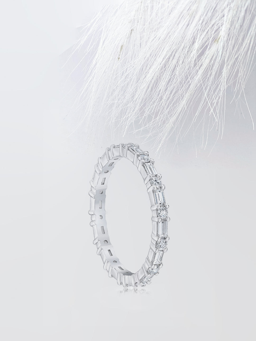 Round & Baguette Cut Eternity Diamond Wedding Band For Women