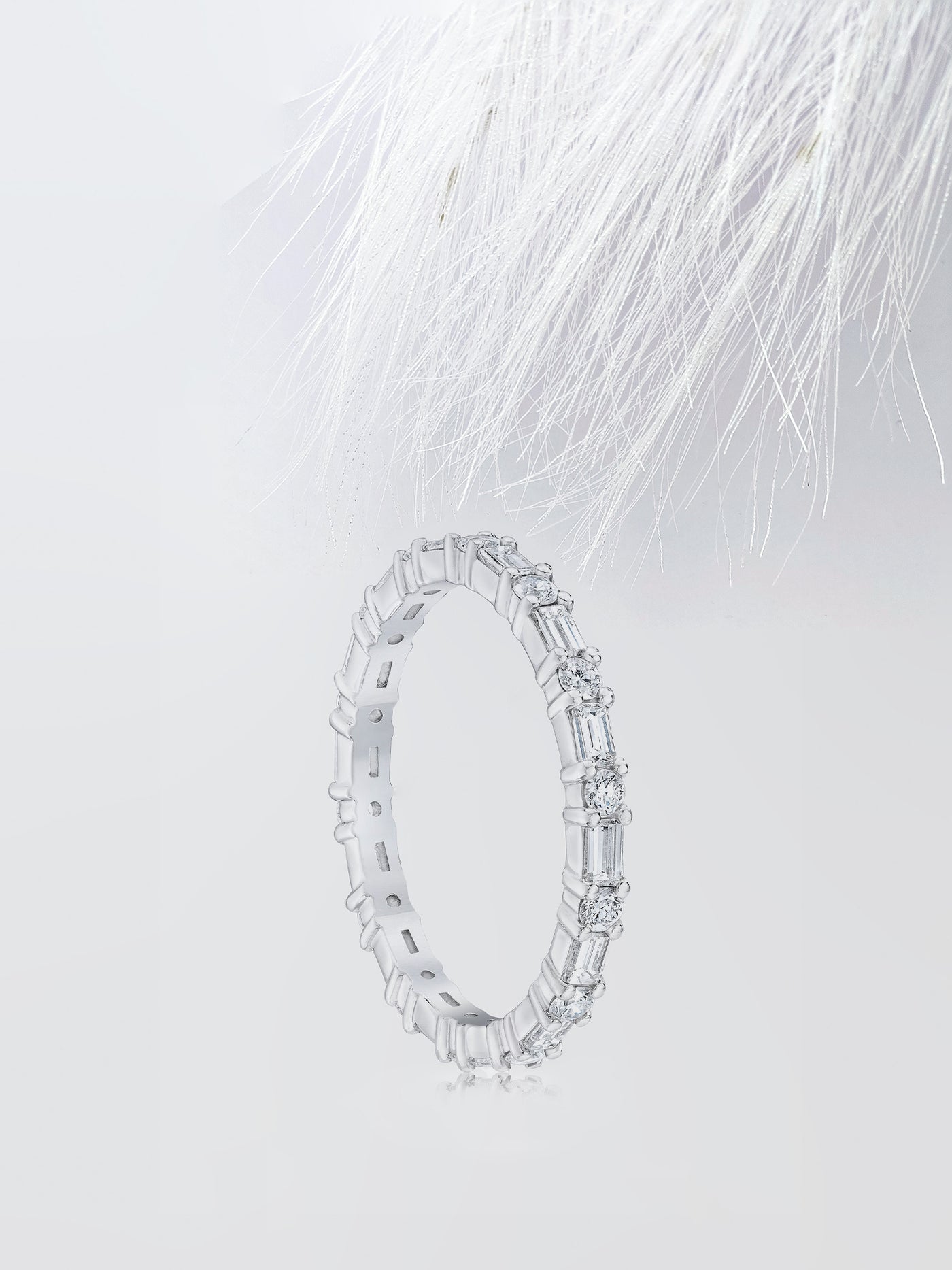 Round & Baguette Cut Eternity Diamond Wedding Band For Women