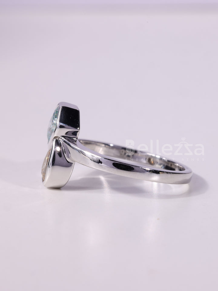 1.0CTW Radiant & Pear Cut Color Diamond Toi Et Moi Engagement Ring