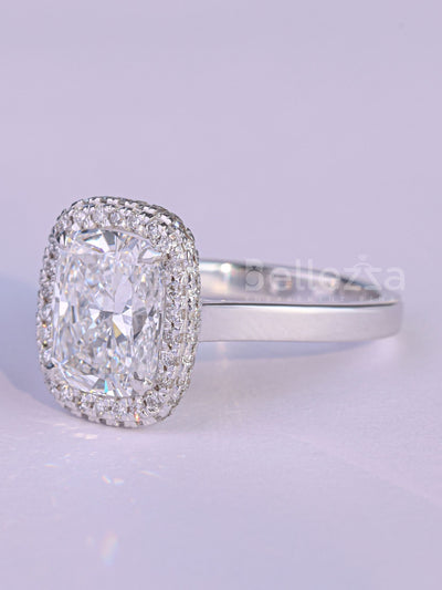 2.0CT Elongated Cushion Cut Halo Set Engagement Ring