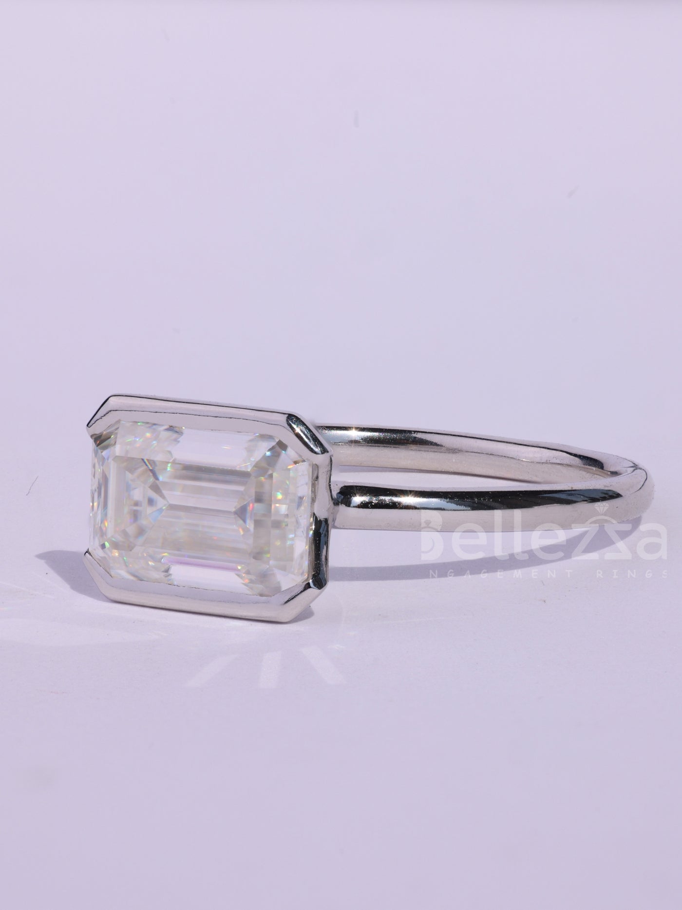 1.50CT East-West Emerald Cut Solitaire Moissanite Engagement Ring