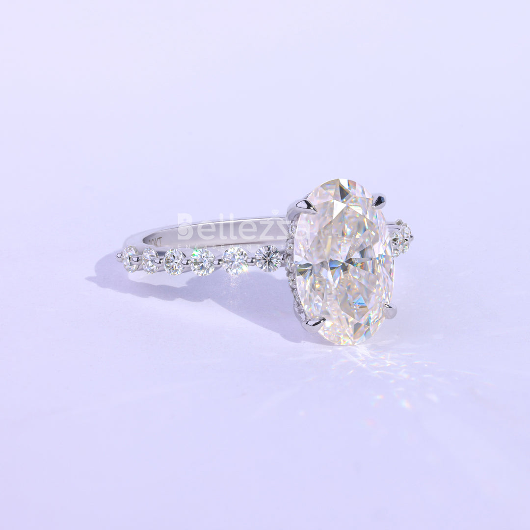 2.50 CT Oval Cut Hidden Halo Moissanite Engagement Ring - Ready To Ship