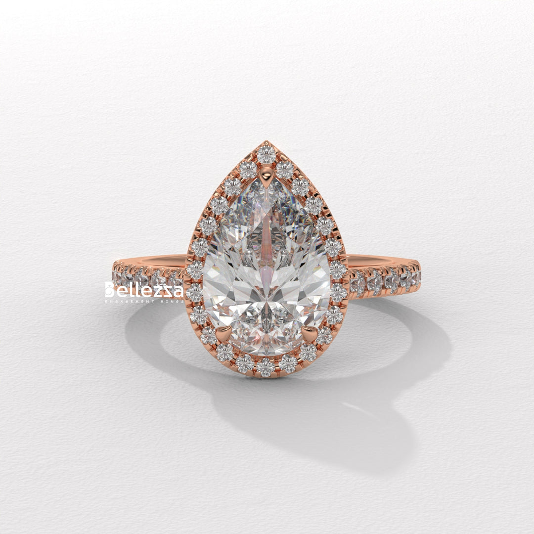 1.50-2.50CT Pear Cut CVD Diamond Halo Pave Setting Engagement Ring