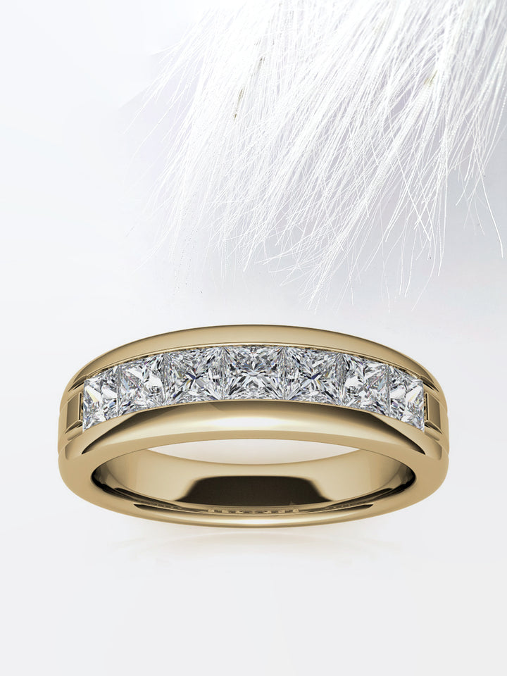 Princess Cut Seven Stone Moissanite Men's Diamond Wedding Band