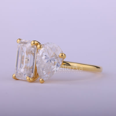 2.0CTW Emerald & Pear Toi Et Moi Engagement Ring For Her