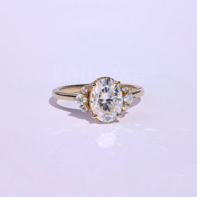 1.0CT Oval Cut Cluster Moissanite Engagement Ring - Ready to Ship