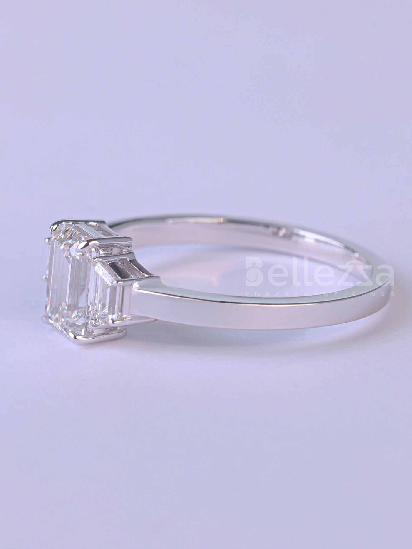 2.0CT Emerald Cut Diamond Three Stone Moissanite Engagement Ring