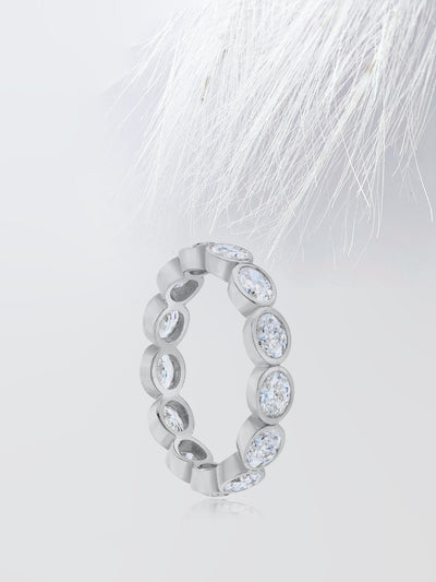Oval Cut Bezel Diamond Wedding Band For Women