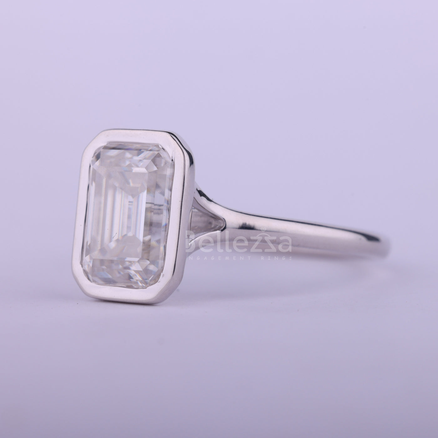 1.50CT Emerald Cut Bezel Setting Moissanite Engagement Ring
