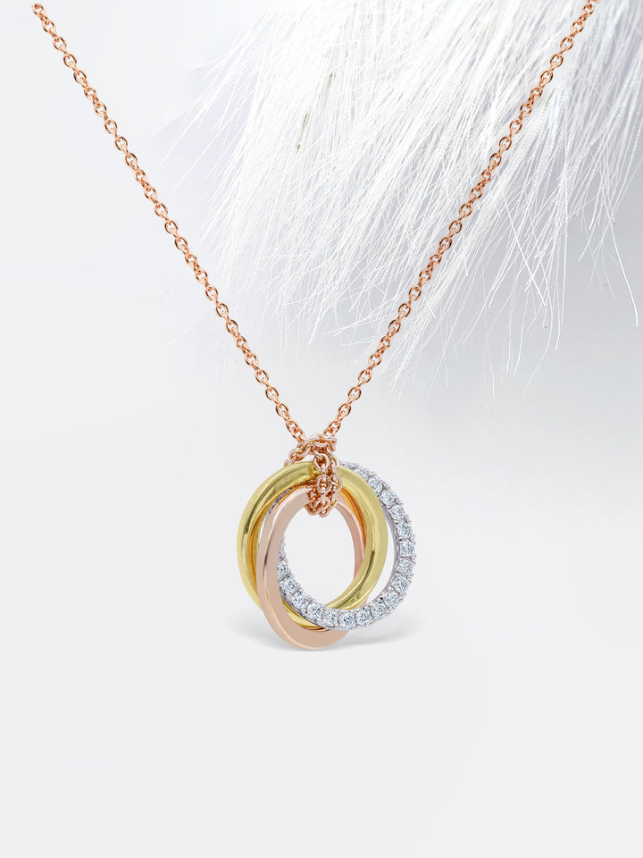 Round Cut Diamond Moissanite Intertwined Tricolor Circle Necklace