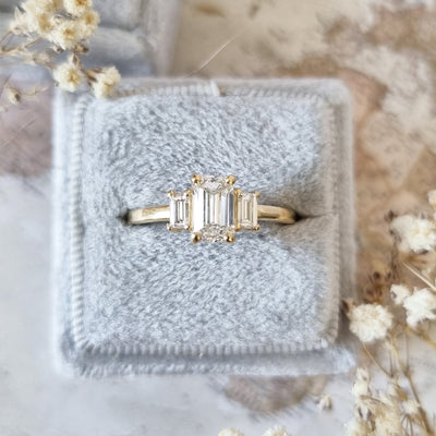 1.10 CT-3.10 CT Emerald Three Stone Lab Grown Diamond Engagement Ring