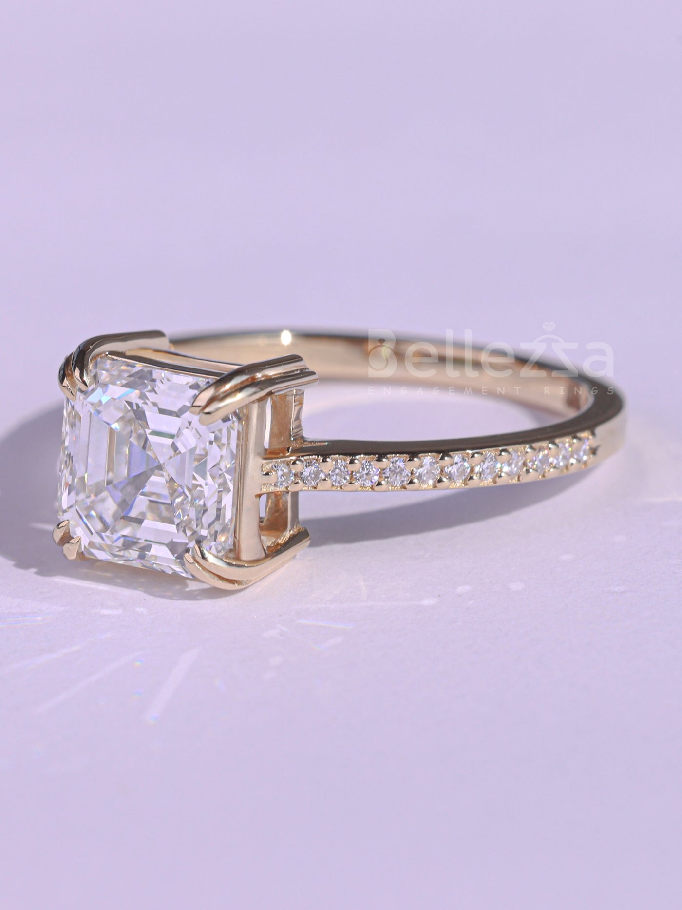 1.0CT Asscher Cut Pave Setting Moissanite Engagement Ring