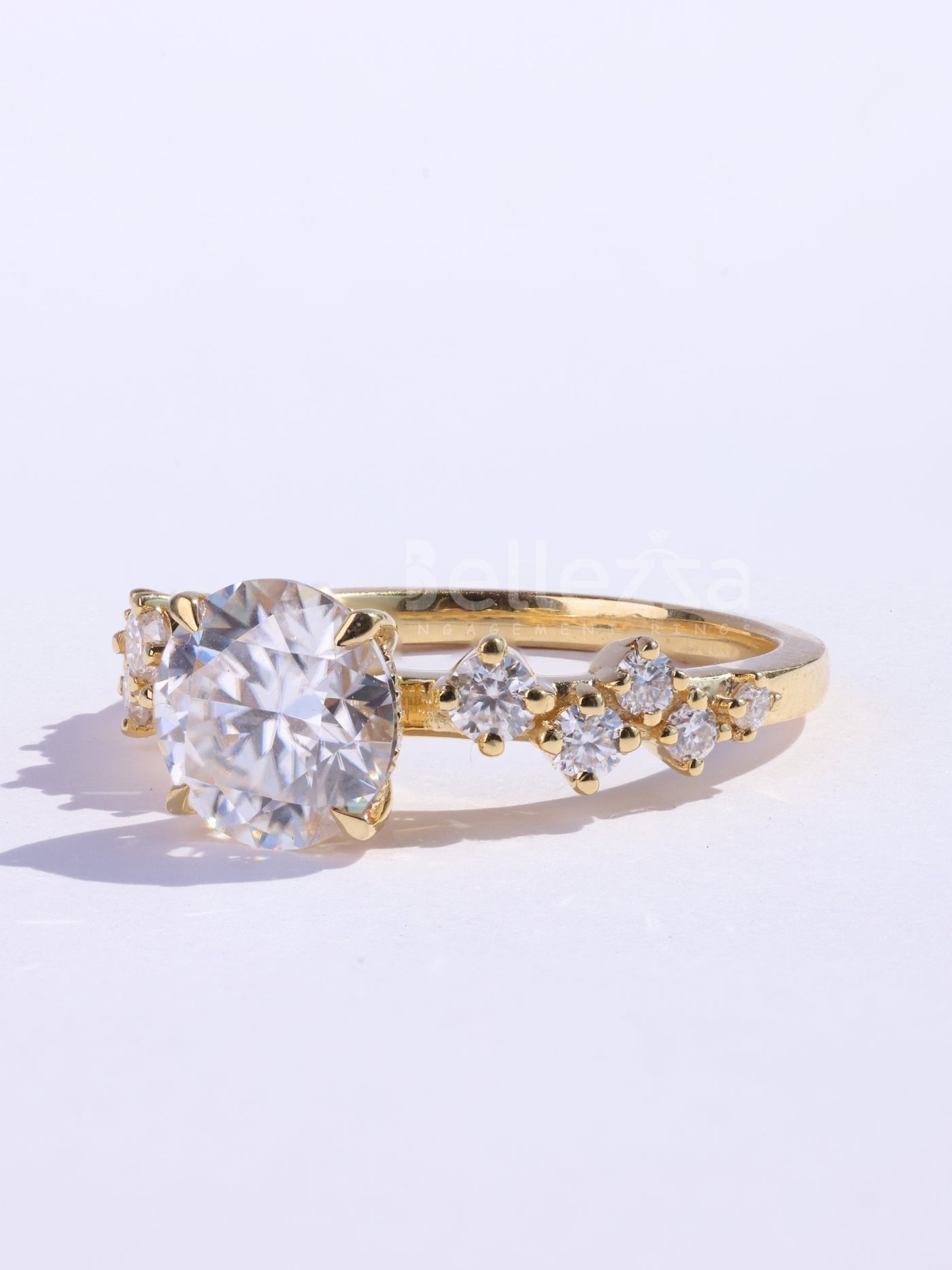 1.0CT Round Cut Cluster Diamond Moissanite Engagement Ring