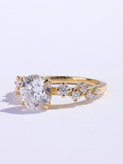 1.0CT Round Cut Cluster Diamond Moissanite Engagement Ring