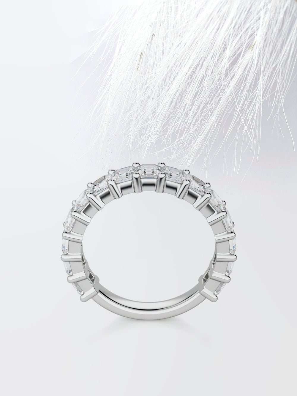 Asscher Cut Semi Eternity (3\4) Diamond Wedding Band For Her