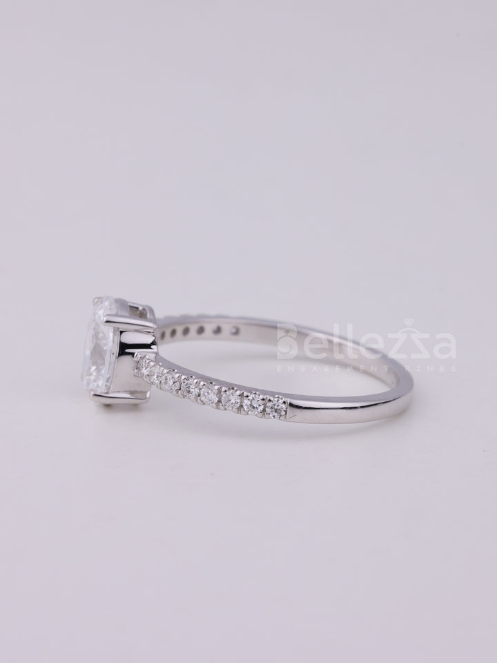 1.0CT Oval Cut Pave Setting Moissanite Engagement Ring
