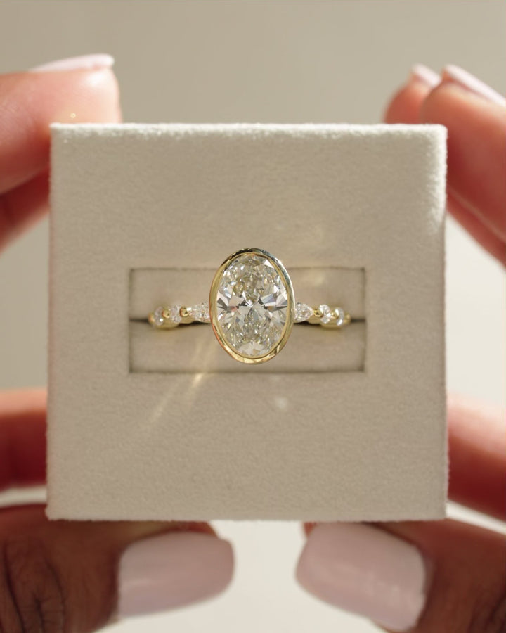 2.50CT Oval Cut Bezel Pave Setting Moissanite Engagement Ring