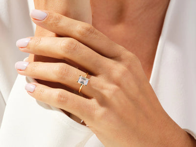 1.50CT Emerald Diamond Solitaire Moissanite Engagement Ring