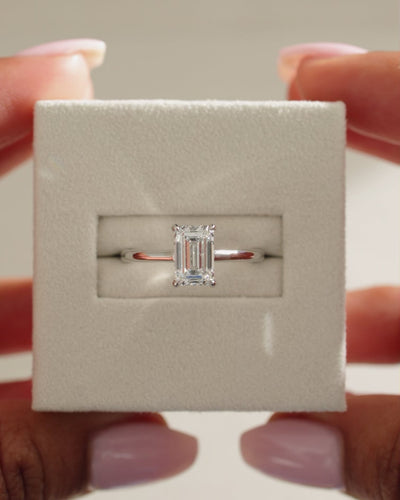 1.0CT Emerald Cut Hidden Halo Moissanite Engagement Ring