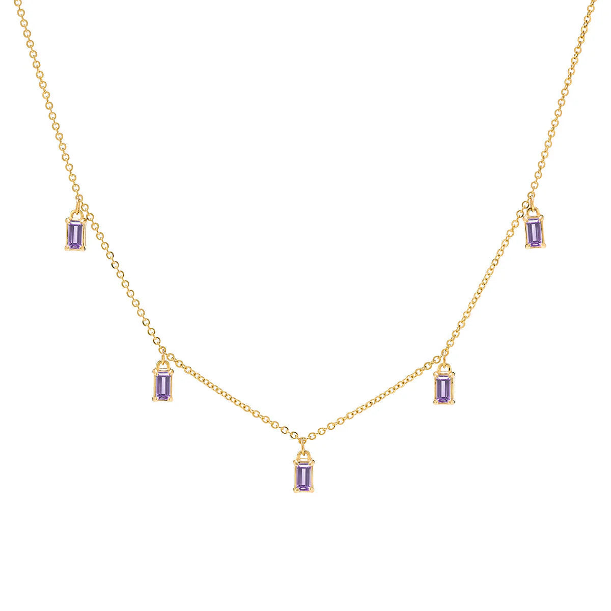 3.50 TCW Baguette Cut Five Stone Moissanite February Birthstone Necklace