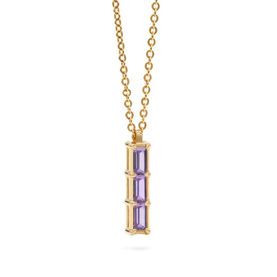 1.26 TCW Baguette Cut Three Stone Moissanite February Birthone Necklace