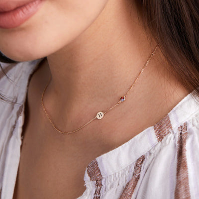 0.25CT Round Cut Customized Moissanite January Birthstone Necklace