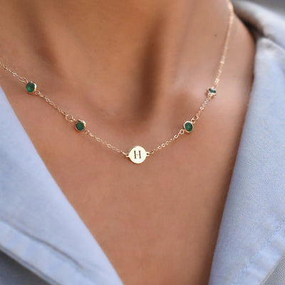 1.0TCW Round Cut Customized Moissanite May Birthstone Necklace