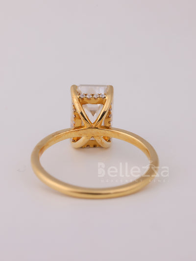 2.0CT Emerald Cut Diamond Hidden Halo Moissanite Engagement Ring