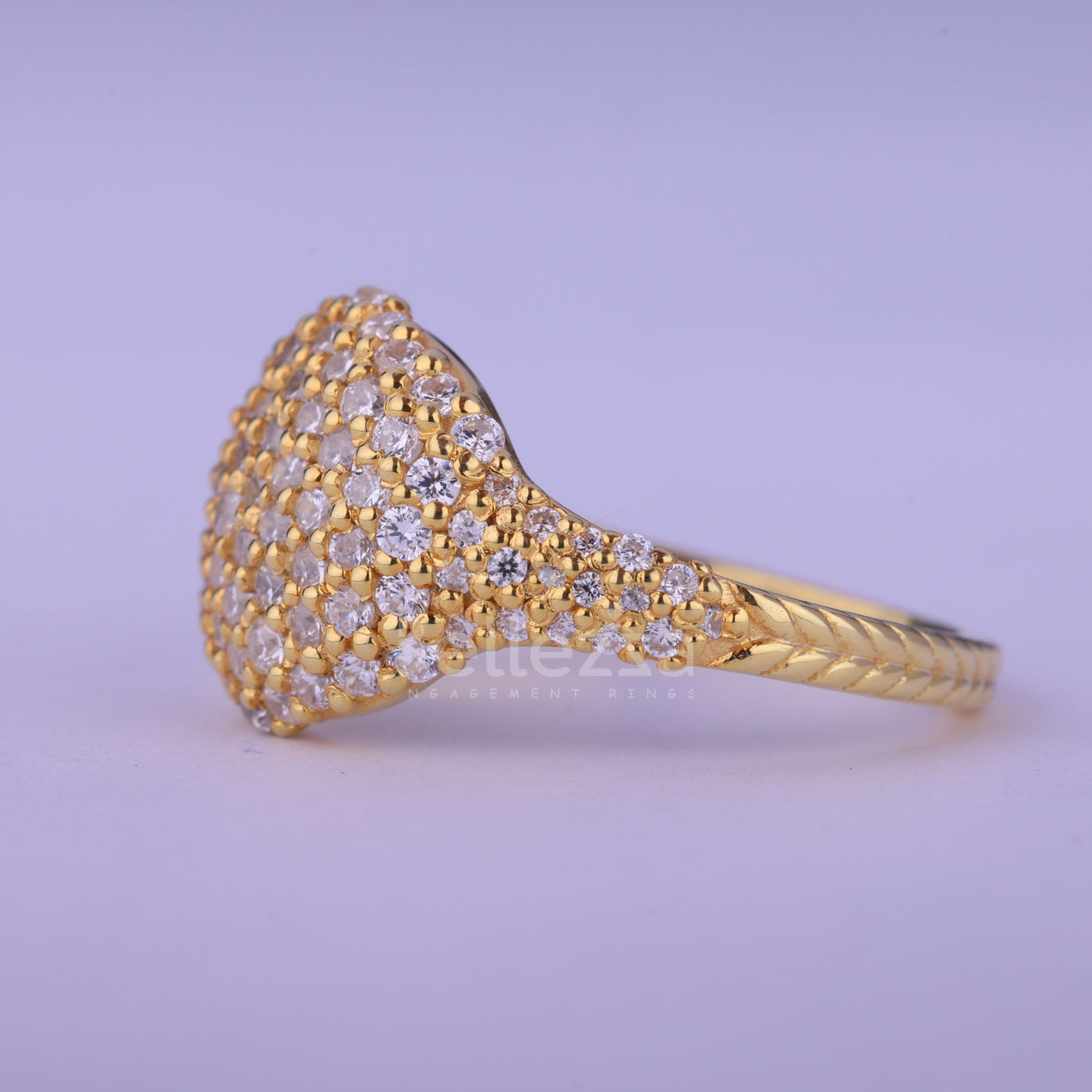 Round Cut Cluster Diamond Dome Style Moissanite Ring